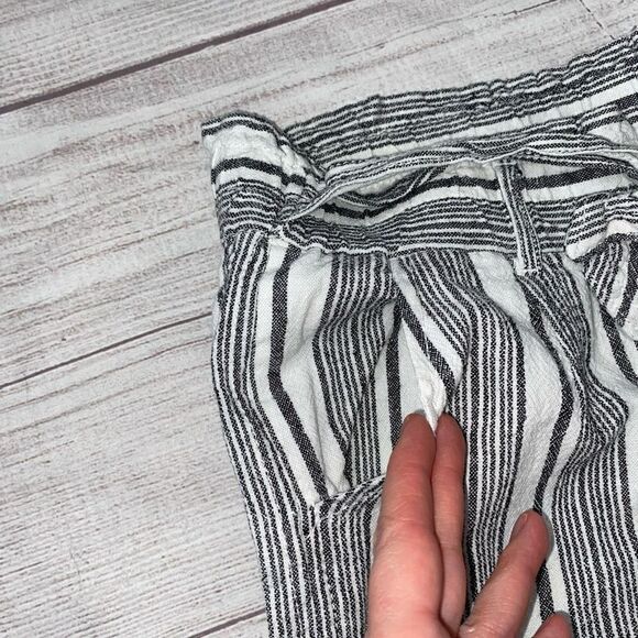 Jolt paper bag striped high waist pants w/tie belt & front pockets sz M women - Picture 6 of 9